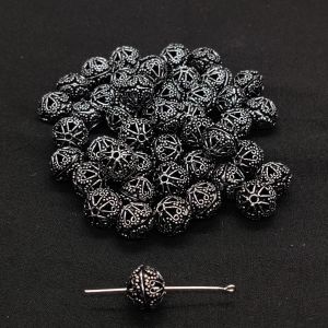Oxidised Silver Hollow Beads, Round, Pack Of 6 Pcs
