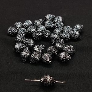 Oxidised Silver Hollow Beads, Bicone, Pack Of 6 Pcs