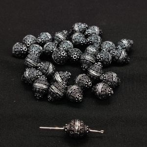Oxidised Silver Hollow Beads, Bicone, Pack Of 6 Pcs