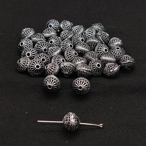 Oxidised Silver Hollow Beads, Round, Pack Of 6 Pcs