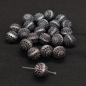 Oxidised Silver Hollow Beads, Round (Dotted), Pack Of 6 Pcs