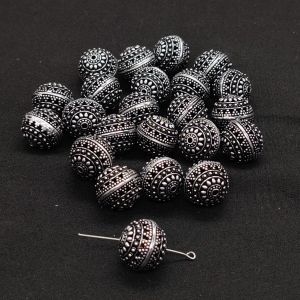 Oxidised Silver Hollow Beads, Round (Dotted), Pack Of 6 Pcs