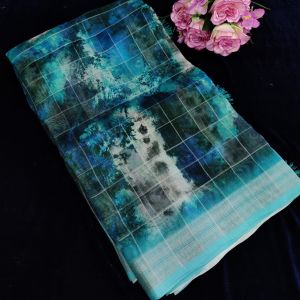 Semi Linen Saree, Checked Design, With Blouse
