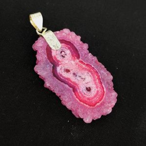 Natural Agate Slice Pendant, Silver Finish, Pink