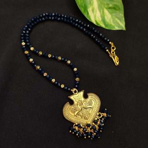 Kids Necklace, Crystal With Antique Gold (Heart) Pendant, Black