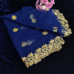 Dupatta/Shawl/Half saree - Cut work embroidery - Royal Blue