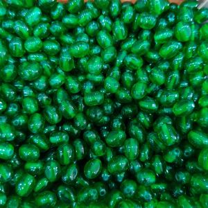 Oval Glass Beads, 7x10mm, Green (Trans)