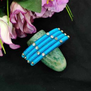 Silk Thread Bangles, Pack of 4 Pcs, Peacock Blue