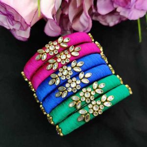 Silk Thread Bangles, Assorted, Pack of 10 Colors