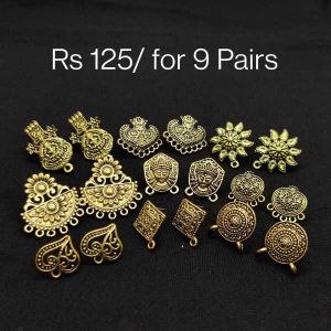 Antique Gold Stud, Assorted, Pack Of 9 Pairs