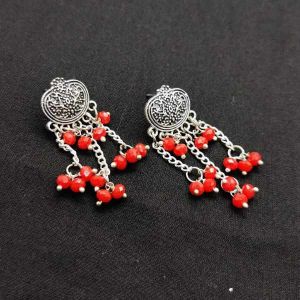 Oxidised Silver Stud With (Red) Crystals
