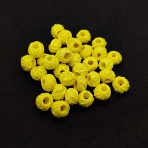 Cotton Thread Beads - Yellow, Pack Of 25 Pcs