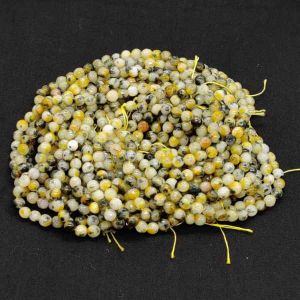 Onyx Stone Beads, 6mm, Round, Yellow With Black Patches