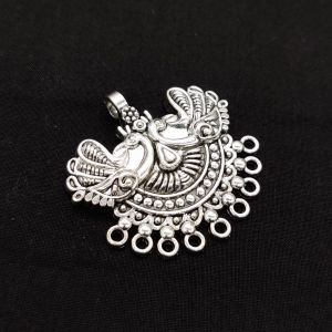 Antique Silver Metal Pendant, Peacock With 9 Holes