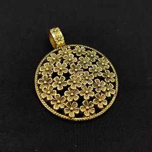 Antique Gold Metal Pendant, (Round) Flower