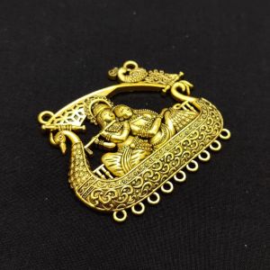 Antique Gold Metal Pendant, Radha Krishna