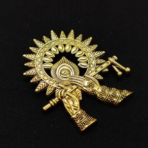 Antique Gold Metal Pendant, Krishna (Flute)