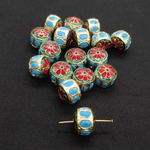 Jadau Beads, Sky Blue, Cylinder
