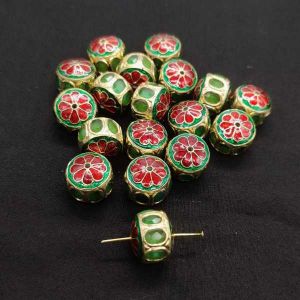 Jadau Beads, Light Green, Cylinder