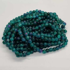 Printed Glass Beads, 8mm, Round, Dark Peacock Blue