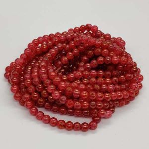 Printed Glass Beads, 8mm, Round, Tomato Red