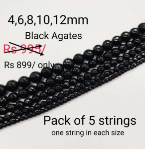 Agate Beads, Faceted, 6,8,10mm, Set of 3 strings, Black