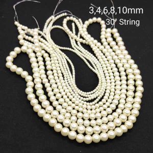 Glass Pearls, Assorted, (Cream), Pack Of 5 Strings, 3mm, 4mm, 6mm, 8mm, 10mm