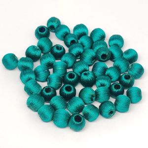 Silk Thread Wrapped Beads, 8mm, Peacock Green, No: 63