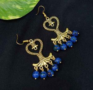 Oxidised Gold Earrings With Printed Glass Beads