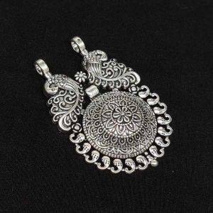 Antique Silver Metal Pendant, (Peacock)