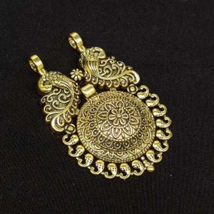 Antique Gold Metal Pendant, (Peacock)