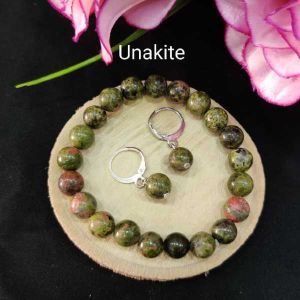 Natural Unakite Bracelet + Earrings