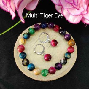 Natural Multicolor Tiger Eye Bracelet + Earrings