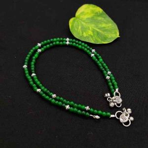 Glass Beads Anklet, Green, Sold By 1 Pair