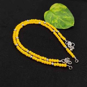 Glass Beads Anklet, Turmeric Yellow, Sold By 1 Pair