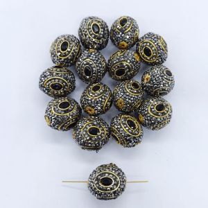 Designer Beads, Gold Foiled With Black Stones, Ball, Sold By 1 Pc