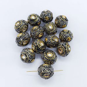 Designer Beads, Gold Foiled With White Stones, Ball, Sold By 1 Pc