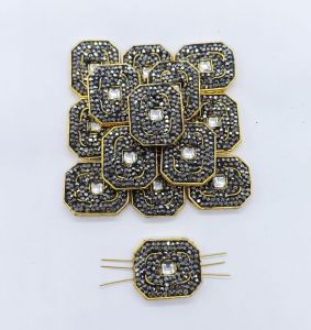 Designer Beads, Gold Foiled With White Stones, Rectangle, Sold By 1 Pc