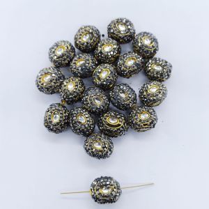 Designer Beads, Gold Foiled With White Stones, Oval, Sold By 1 Pc