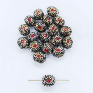 Designer Beads, Gold Foiled With Pink Stones, Oval, Sold By 1 Pc