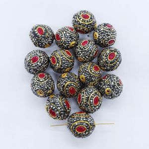 Designer Beads, Gold Foiled With Pink Stones, Ball, Sold By 1 Pc