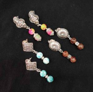 Printed Glass Beads Earrings, Assorted, Pack Of 3 Pairs