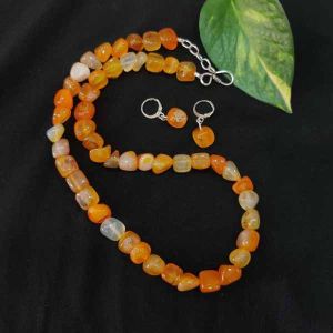 Agate Nuggets Necklace With Matching Earrings, Orange