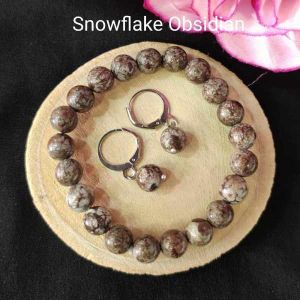 Natural Gemstone (Snowflake Obsidian) Bracelet + Earrings