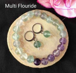 Natural Gemstone (Multi Flouride) Bracelet + Earrings