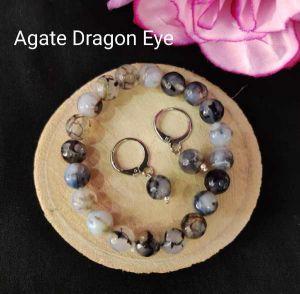 Natural Gemstone (Agate Dragon) Bracelet + Earrings