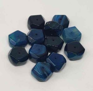 Natural Agate Rondelle/Disc Shape - Peacock Blue, Pack Of 10 Pcs