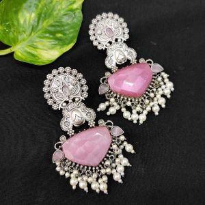 Silver Replica Danglers (Party Wear) Earrings, Light Pink