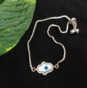 Evil Eye Bracelets With Cz Stone And Micro Polish Silver Chains (Adjustable)