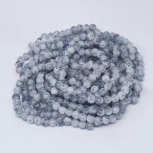 Printed Glass Beads, 8mm, Round, Grey